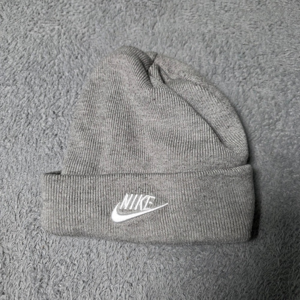 Nike OS Beanie Gray Cuffed Knit Embroidered Futura Logo Hat